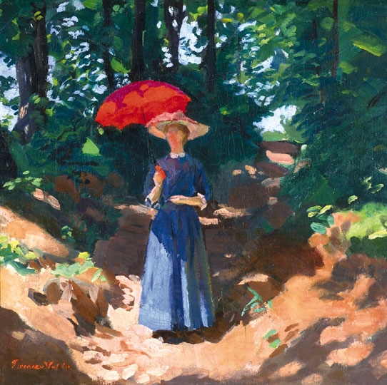 Ferenczy Valér (1885-1954) Piros esernyős nő