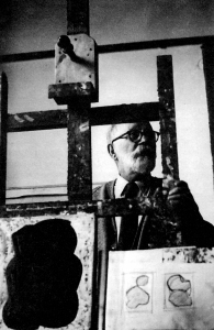 Barcsay Jenő szentendrei műtermében, 1980