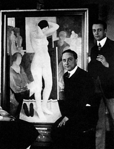 Kontuly Béla és barátja, Alessandro Alessandrini az Aktfestés műteremben című kép előtt Rómában, 1929