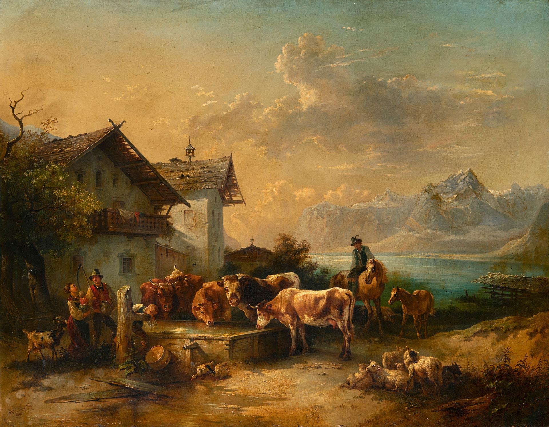 Khoor József (1817-1880) - Itató az Alpokban, 1866