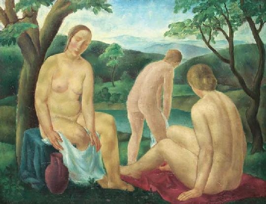Lévay Lajos (1895-?) Nudes set in a landscape