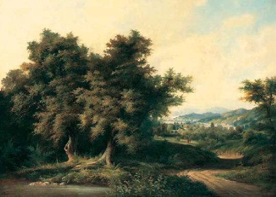 Benevitzky jelzéssel (19. század) Romantic landscape with the view of a small town