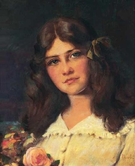 Deák Ébner Lajos (1850-1934) Girl with roses