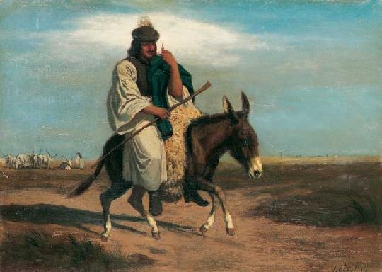 Lotz Károly (1833-1904) Shepherd riding on a donkey