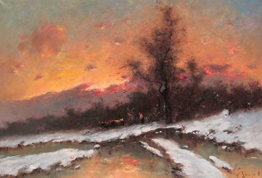 K. Spányi Béla (1852-1914) Sunset in winter