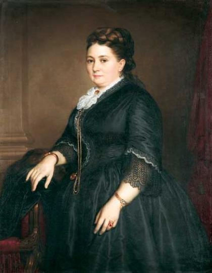 Barabás Miklós (1810-1898) Csipkeruhás hölgy biedermeier ékszerekkel, 1870