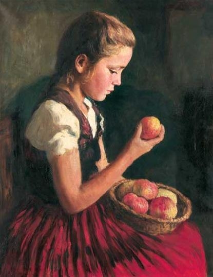 Glatz Oszkár (1872-1958) Little girl with apples, 1940