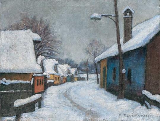 Kádár Géza (1878-1952) Snow-covered street in Bánya, 1929