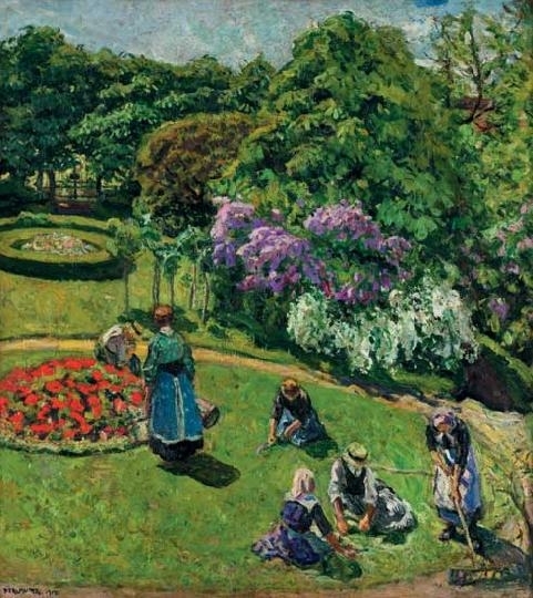Perlmutter Izsák (1866-1932) Gardeners in the castle park, 1915