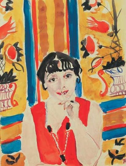 Frank Frigyes (1890-1976) Mimi piros ruhában, 1931