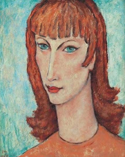 Hajós Imre (1905-1977) Zöld szemek, 1968, Hátoldalán: Önarckép