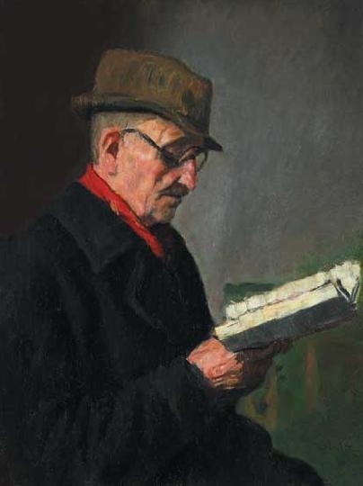 Glatz Oszkár (1872-1958) Elderly man reading a book
