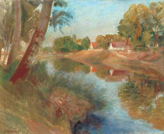Szobotka Imre (1890-1961) Rural landscape with river