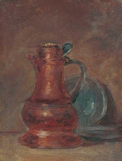 Telepy Károly (1828-1906) Still life with jugs