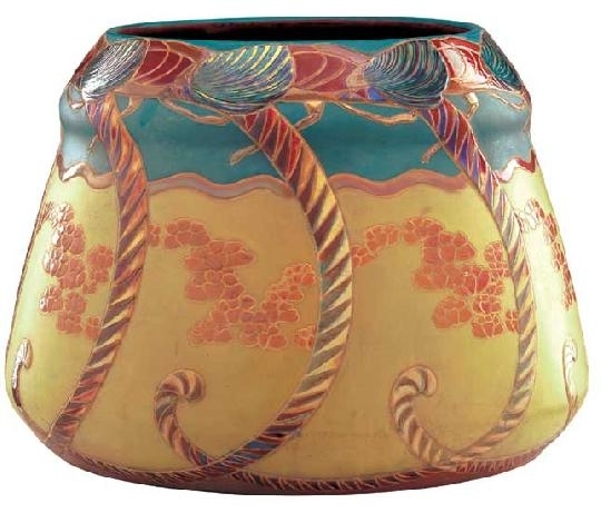Zsolnay Flower pot with a larva ornament, Art-deco, Zsolnay, 1904