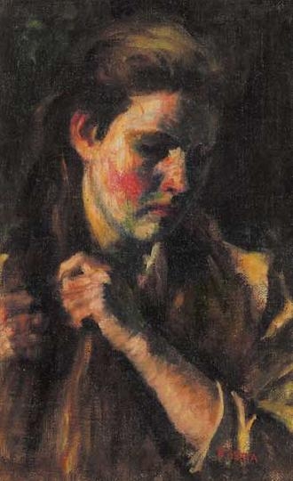 Koszta József (1861-1949) Brushing her hair