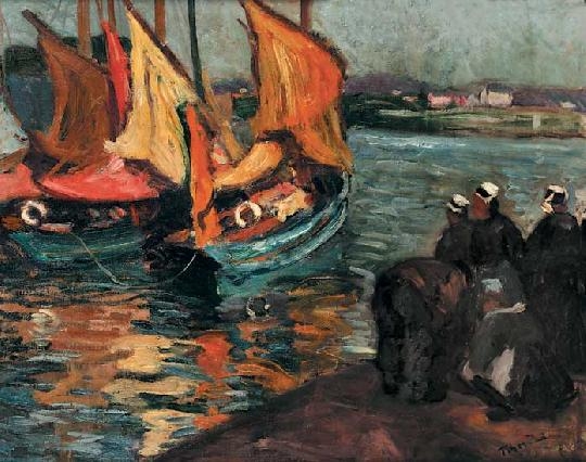 Tibor Ernő (1885-1945) Rocking fishing boats in Brittany