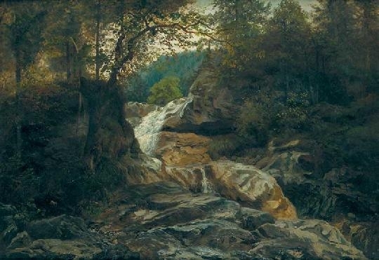 Brodszky Sándor (1819-1901) Waterfall in a forest