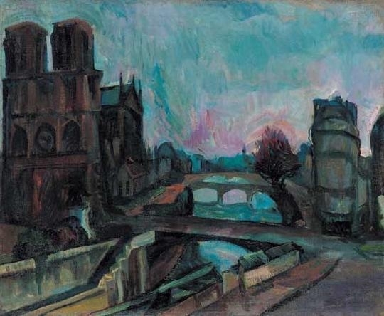 Perlrott-Csaba Vilmos (1880-1955) Notre Dame with bridges over the Seine, around 1926