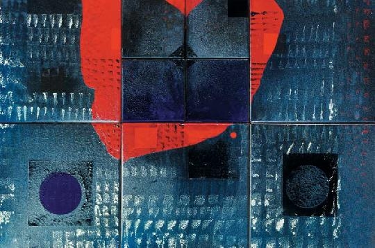 Gyarmathy Tihamér (1915-2005) Grey and blue rings and squares, 1968