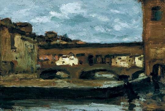 Fényes Adolf (1867-1945) Florence, the Ponte Vecchio in rain