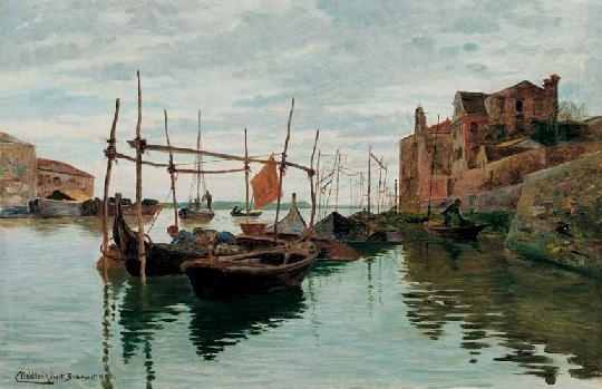 Nádler Róbert (1858-1938) Fishing boats in Venice, 1895