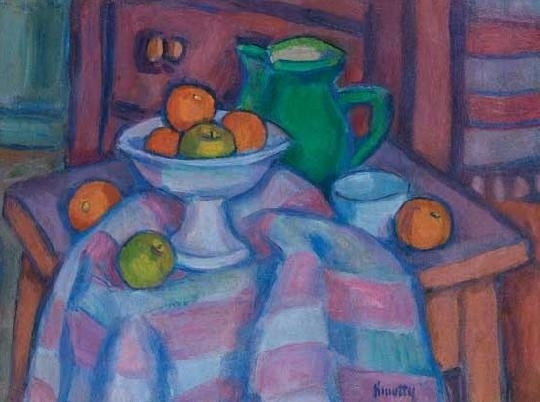 Kmetty János (1889-1975) Still life with jug and oranges, second half of 1930s