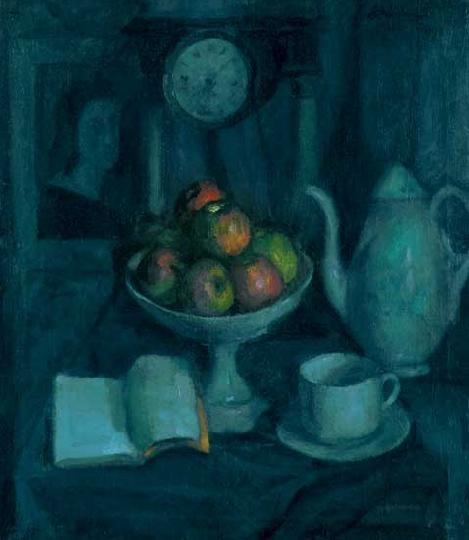 Schönberger Armand (1885-1974) Still life with apples and a fireside clock, 1926