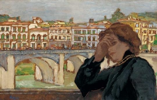 Rippl-Rónai József (1861-1927) On the bank of the Arno, 1904 (Florentine houses on the bank of the Arno, Woman leaning on her elbow)