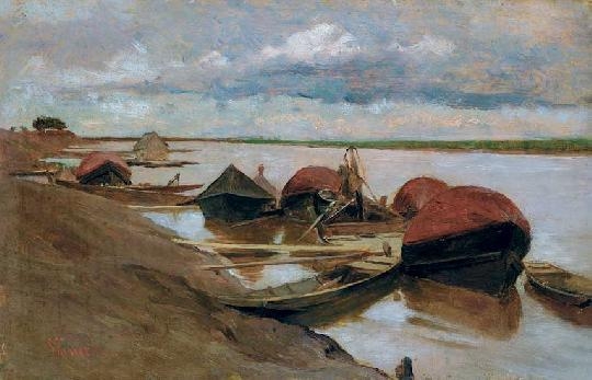 Deák Ébner Lajos (1850-1934) Barges on the Tisza