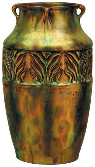 Zsolnay Vase with stylized relief decoration and four small handles, Zsolnay, around 1902
