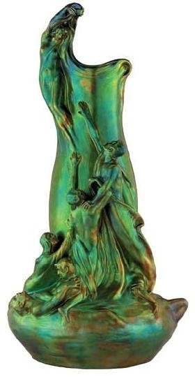 Zsolnay Vase with the allegory of the flood, Zsolnay, around 1900, designed by Lajos Mack, restored