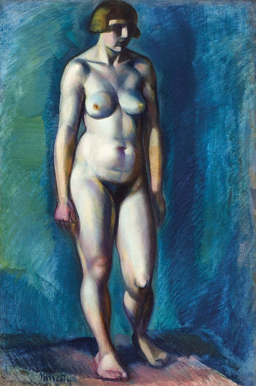 Kmetty János (1889-1975) Nude in front of a blue background