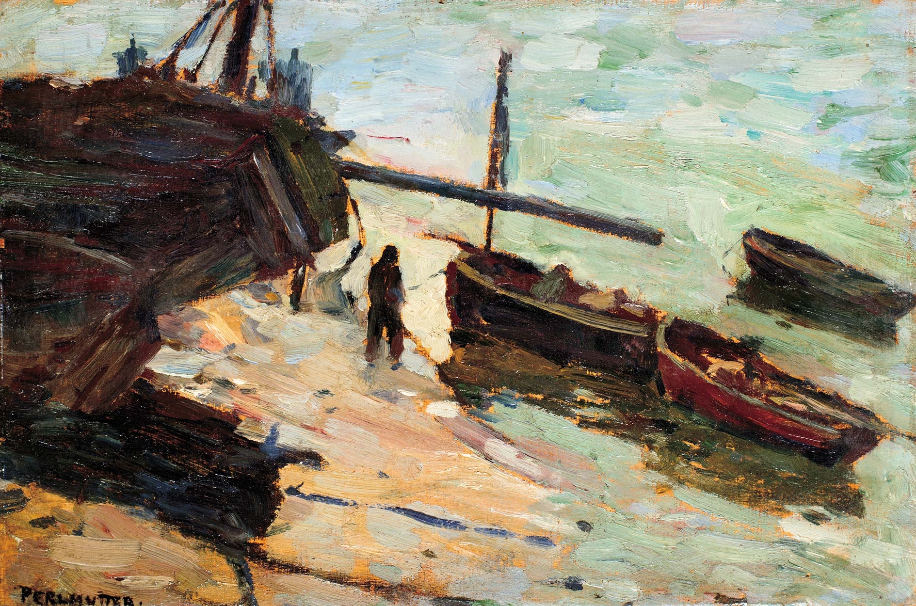 Perlmutter Izsák (1866-1932) Among boats, 1898