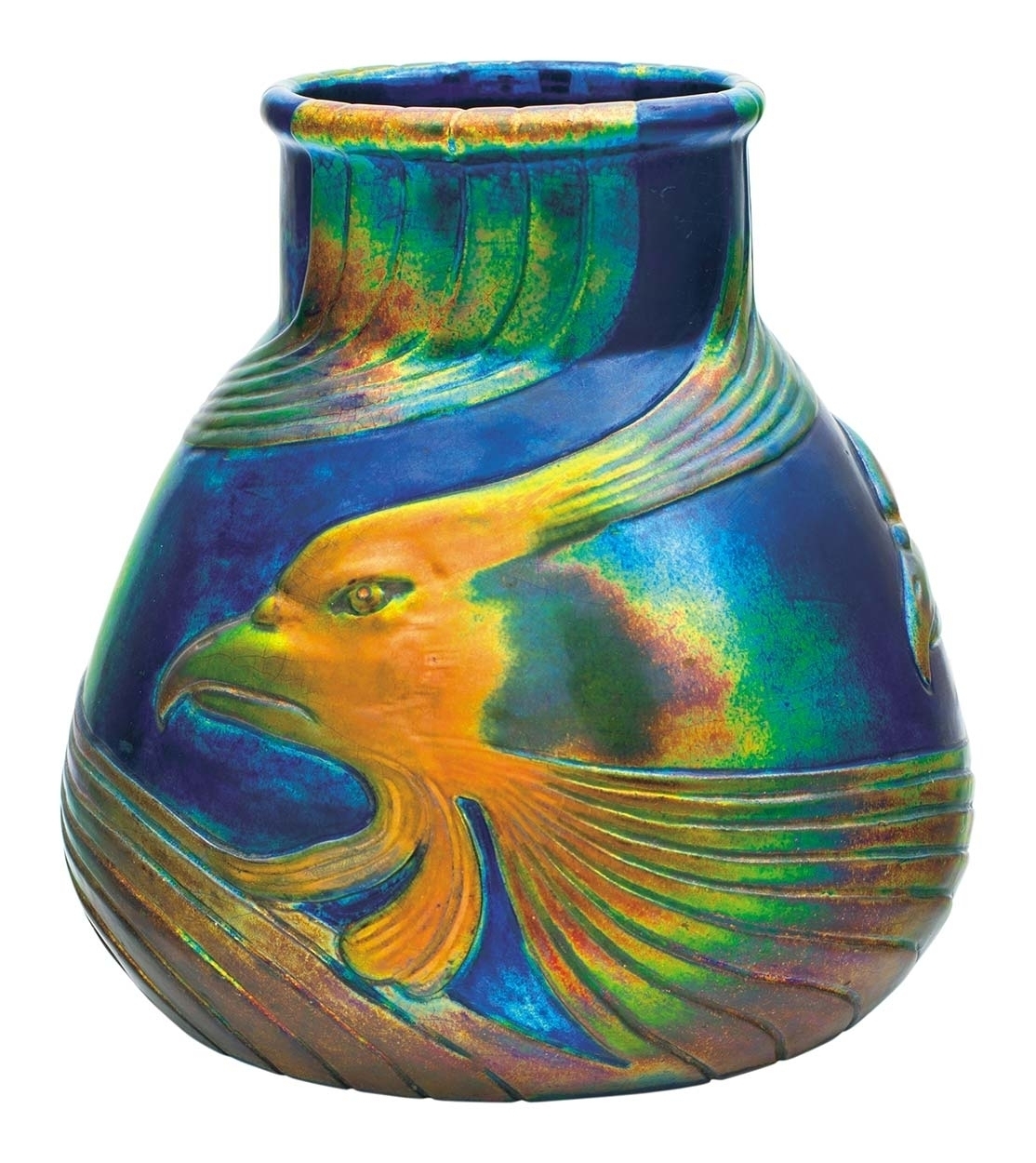 Zsolnay Vase with bird head relief motif, Zsolnay, 1904