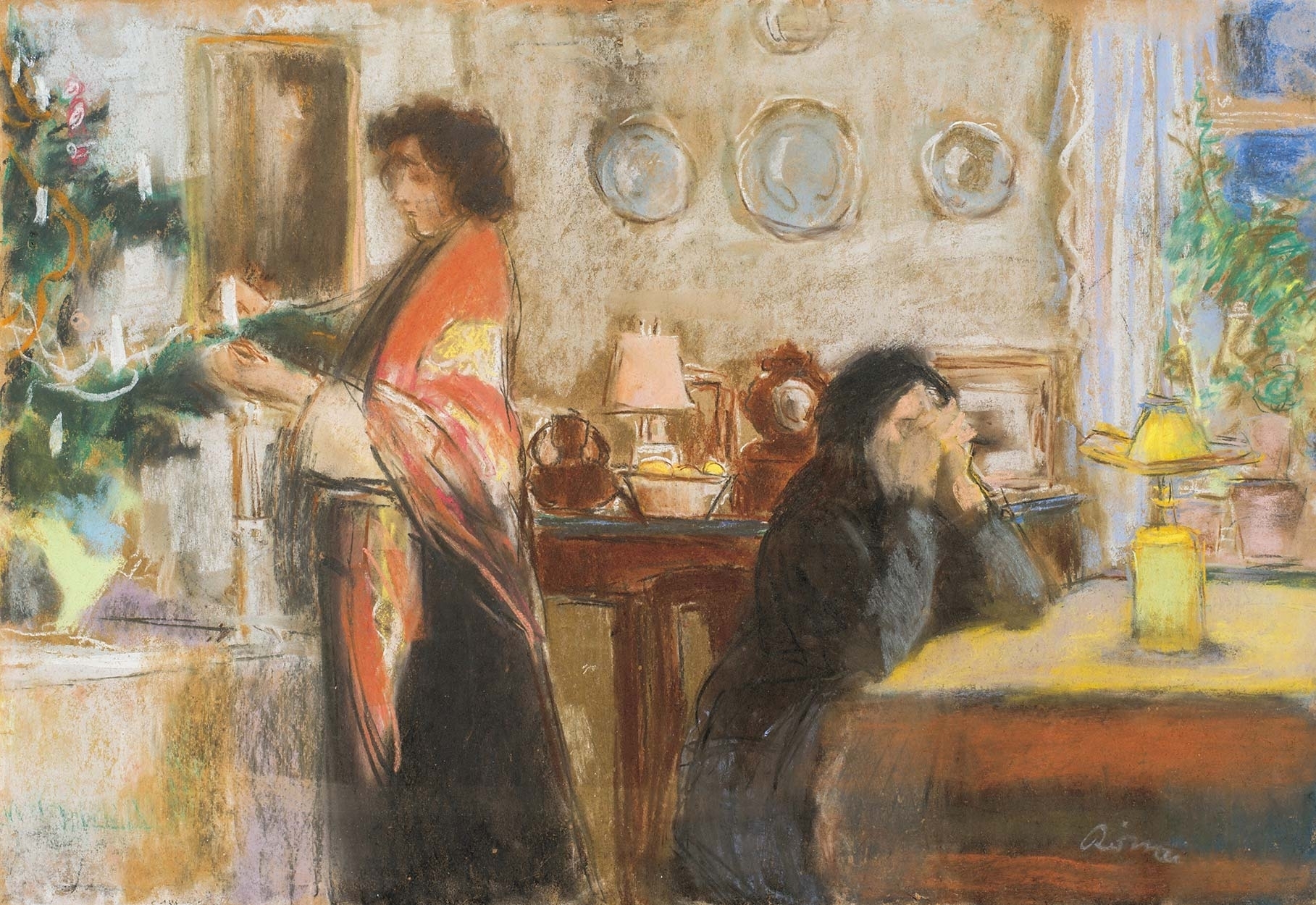 Rippl-Rónai József (1861-1927) Karácsonyfa díszítés (Téli este), 1905