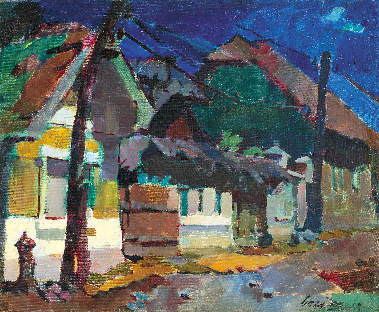 Nagy Oszkár (1883-1965) Colourful houses in Nagybánya