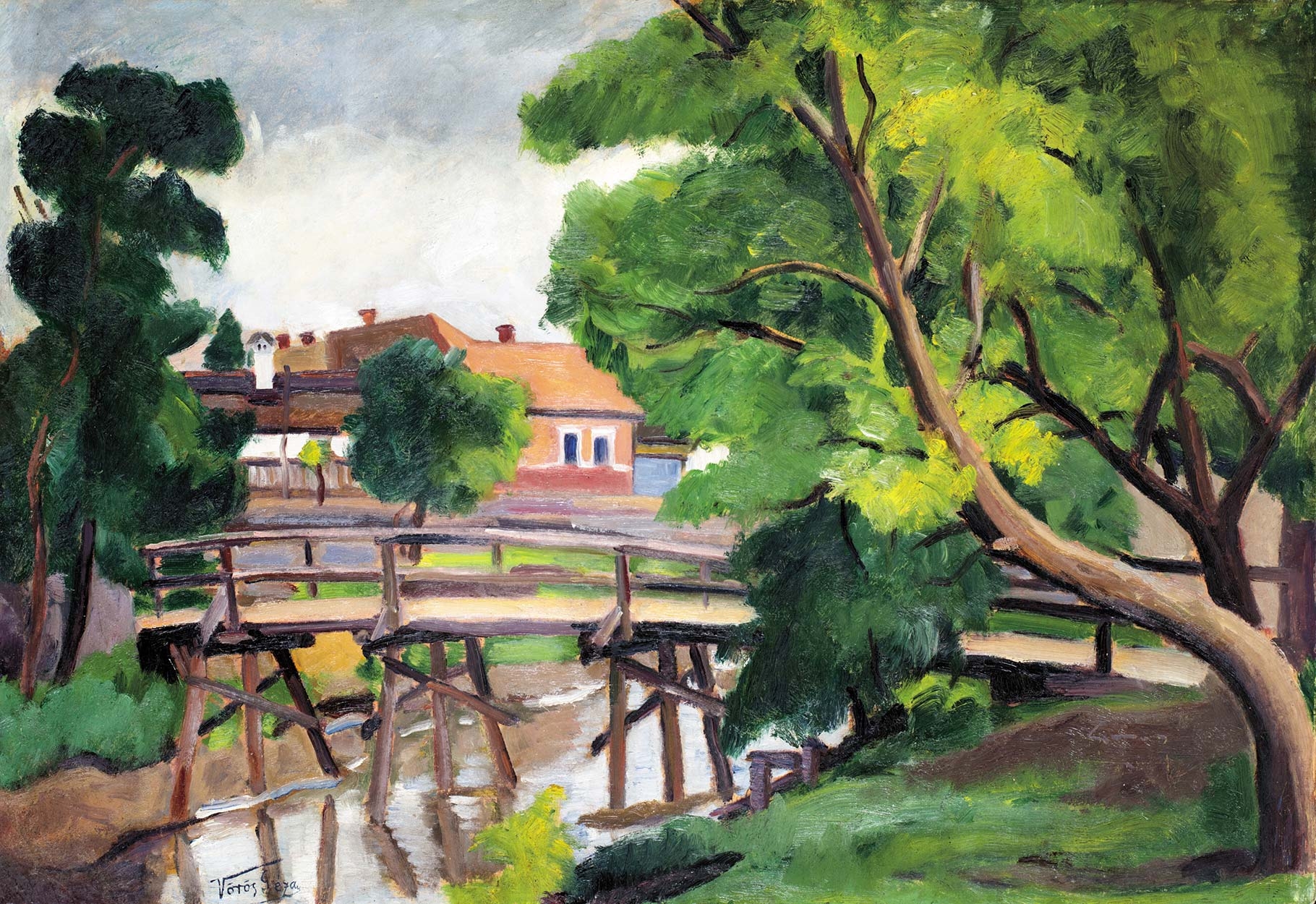 Vörös Géza (1897-1957) Szentendre  (Houses with bridge)