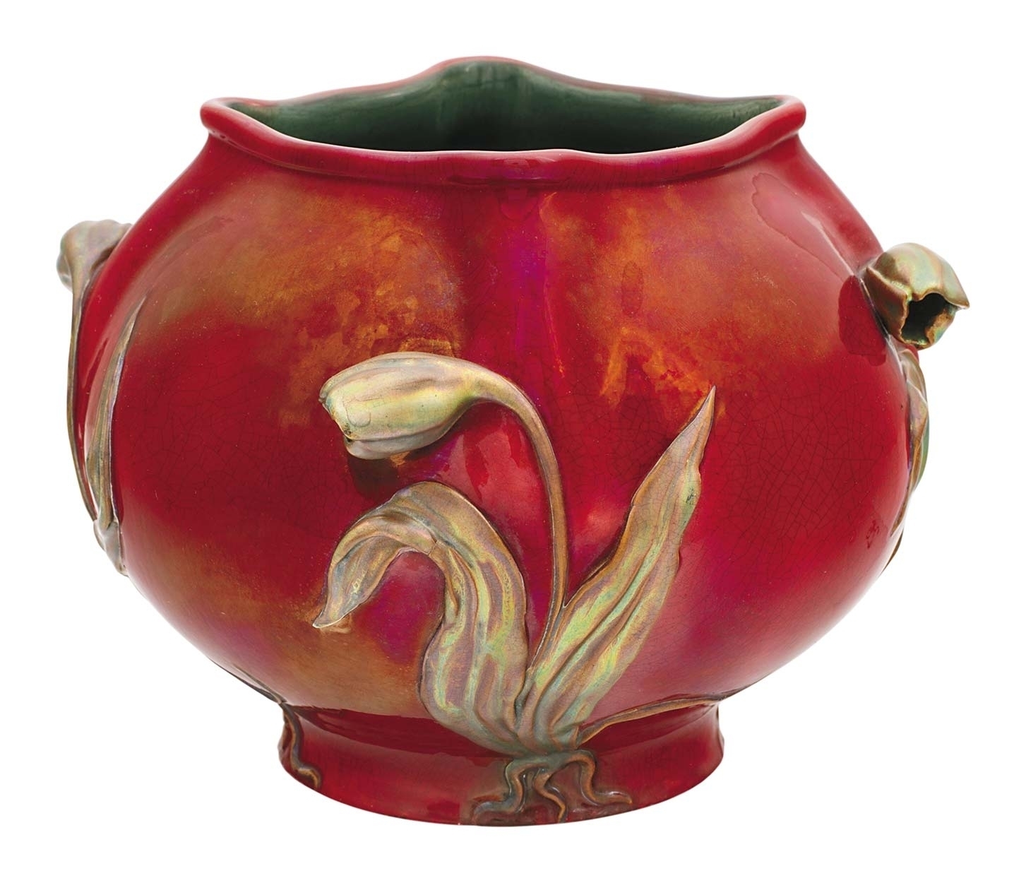 Zsolnay Curved vase with convex tulips, Zsolnay, 1900