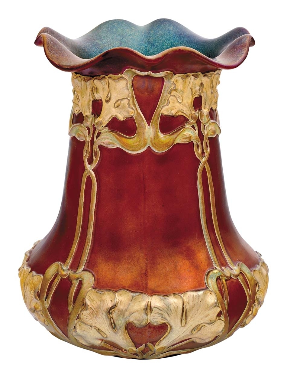 Zsolnay Váza, fémszerelékszerű díszítménnyel, Zsolnay, 1900