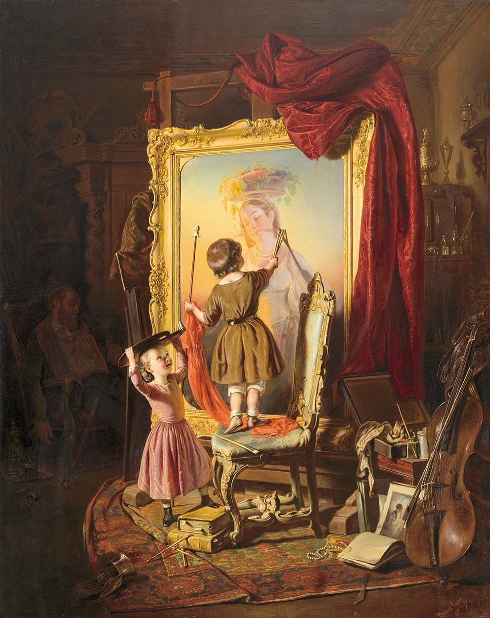 Borsos József (1821-1883) A festő álma (A kis piktor, Garázdálkodás a műteremben, A kis művész, Műteremben), 1851