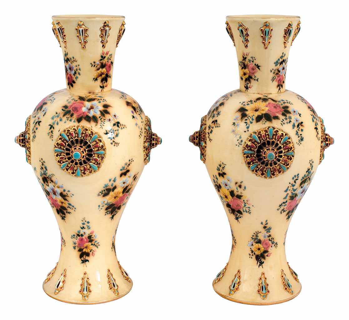Zsolnay Rosetted vase pair, Zsolnay, c.1880