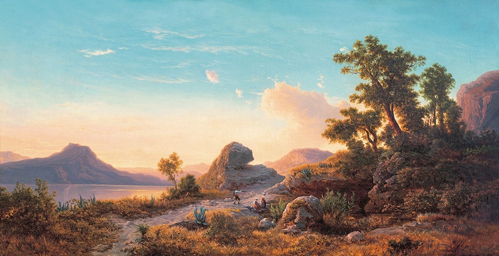 Ligeti Antal (1823-1890) Itáliai táj naplementében, 1882