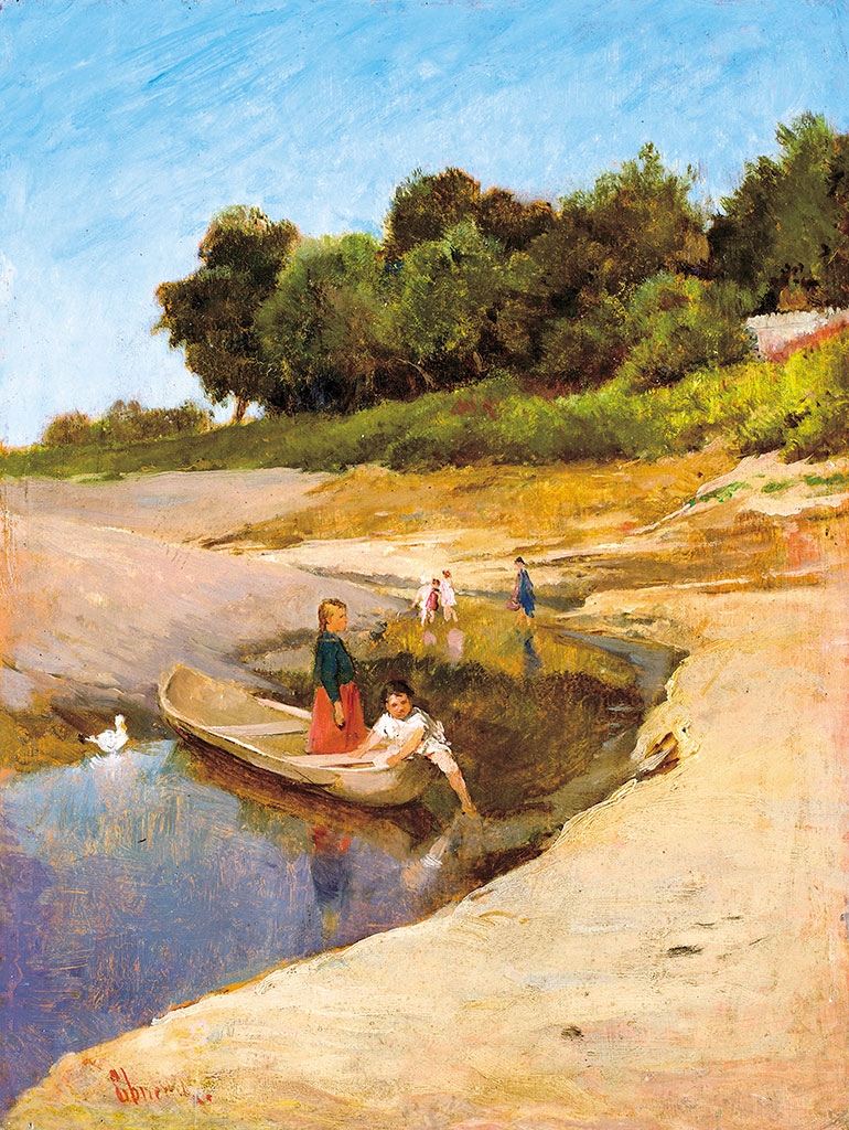 Deák Ébner Lajos (1850-1934) Játszó gyermekek a patak partján