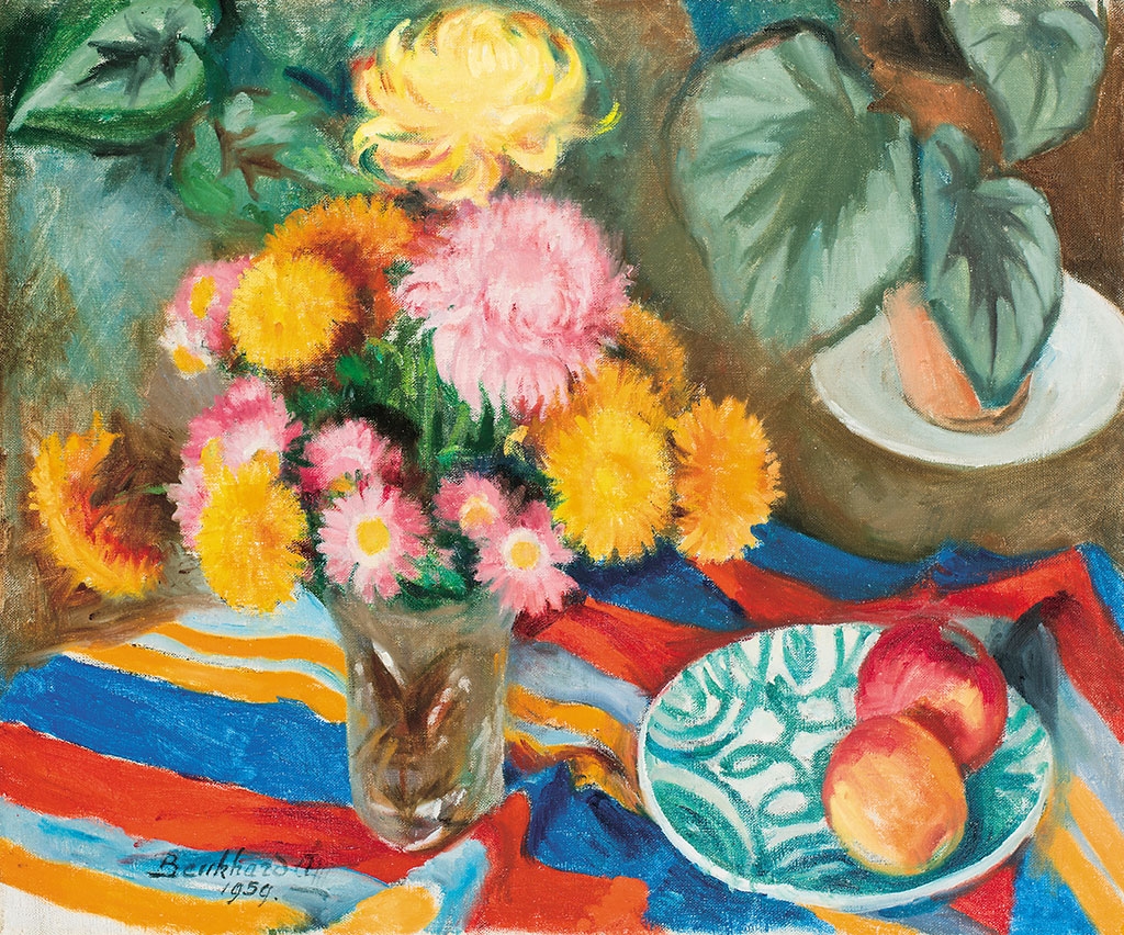 Benkhard Ágost (1882-1961) Still-life with asters, 1959