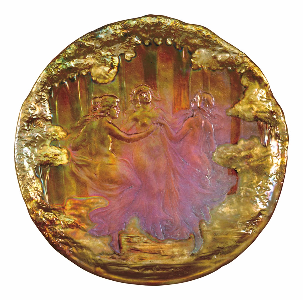 Zsolnay Bowl wall decor with the Three Graces relief, Zsolnay, 1902