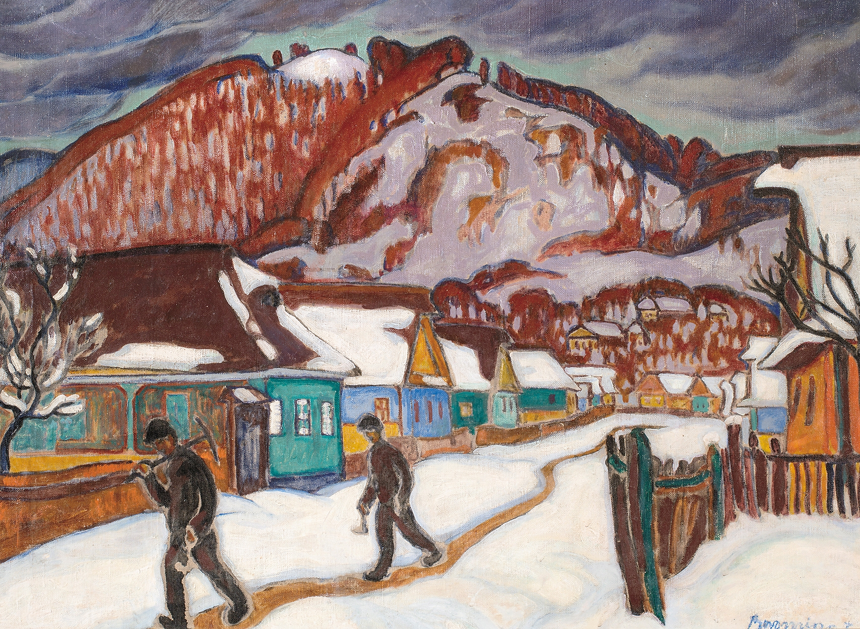 Boromisza Tibor (1880-1960) Veresvíz, Houses of Miners on a cold winter day, 1911