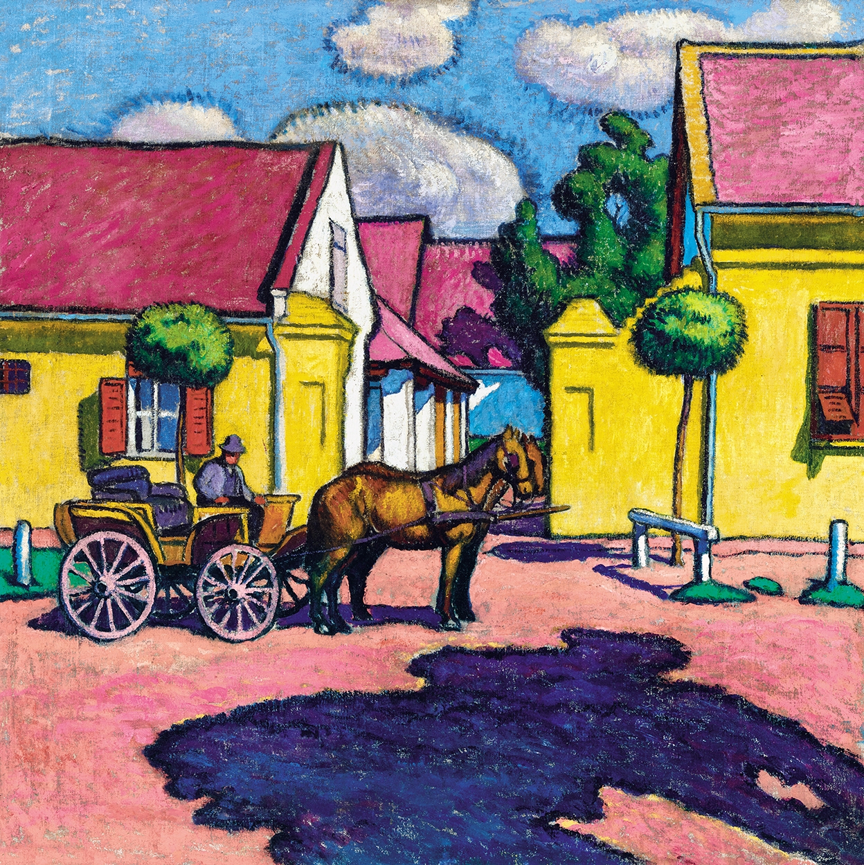 Pechán József (1875-1922) Napfényes utca lovasfogattal, 1911 körül