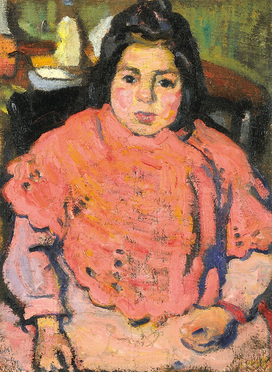 Czóbel Béla (1883-1976) Rózsaszín ruhás kislány, 1905 körül