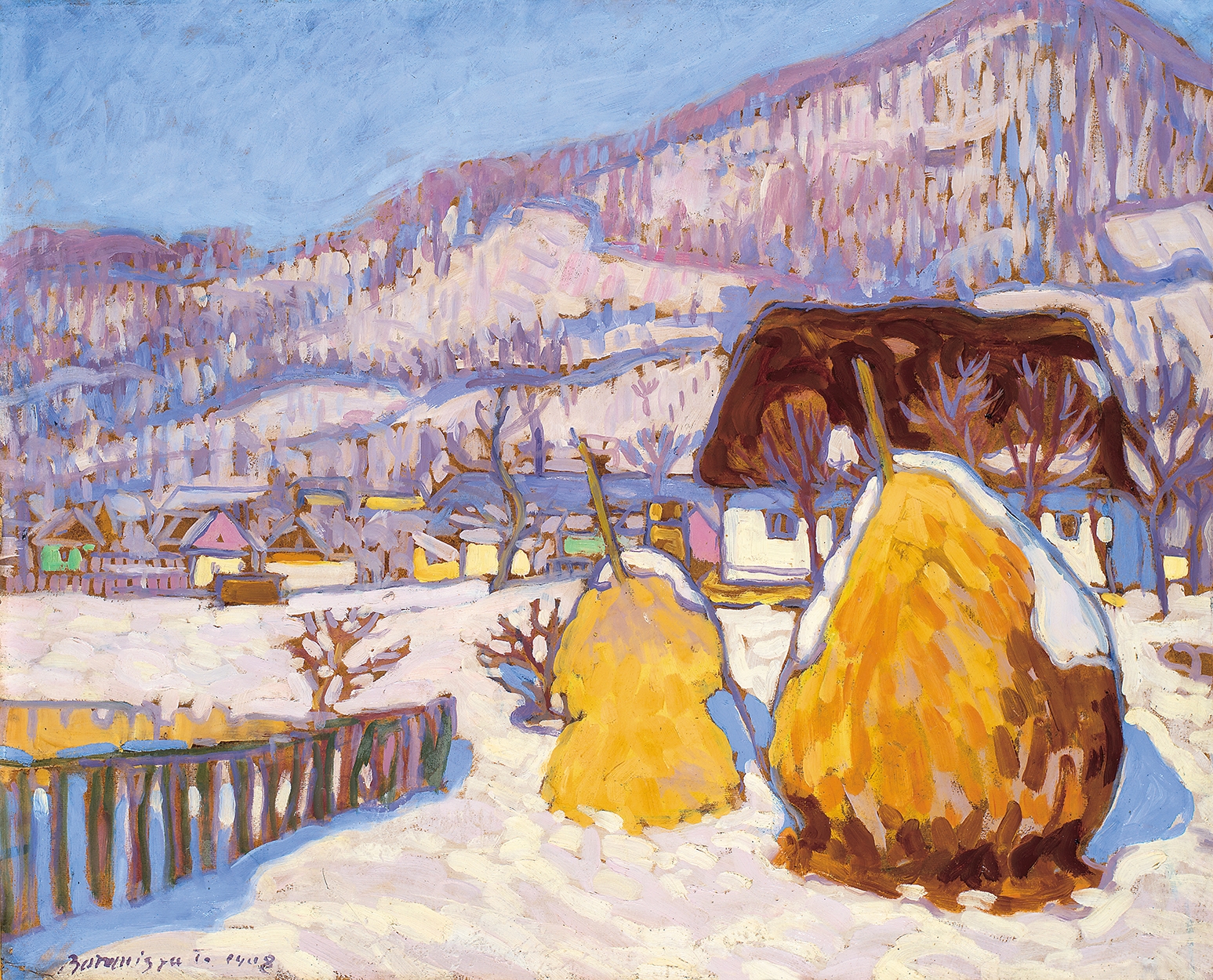 Boromisza Tibor (1880-1960) Snowy Landscape with Stacks, 1908